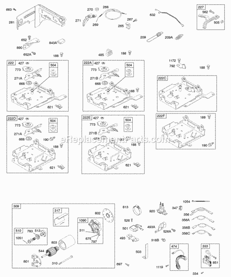 Controls Electric Starter Governor Spring Ignition Diagram and Parts List for 123337-0182-E8  Briggs and Stratton Engine